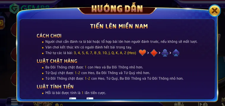 Cách Chơi Tiến Lên Miền Nam Tại Gem88 Trực Tuyến Đơn Giản Dễ Thắng